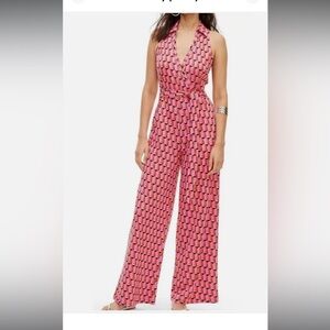Diane Von Furstenberg Target Collared Sleeveless Pink Geo Jumpsuit Size XL